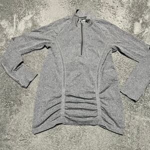Athleta Shirt Womens Large Fast Track 1/4 Zip Ruched Long Sleeve Gray Pullover
